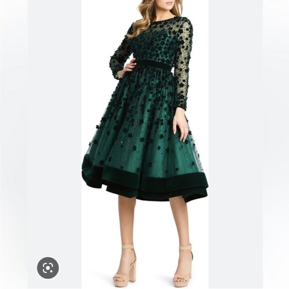 Mac Duggal Velvet floral cocktail dress size 12 emerald green  NWT style 67007 - Picture 8 of 8
